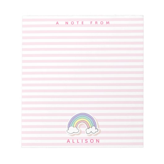 Cute Rainbow - Roze gestripte meisjes Notitieblok (Voorkant)