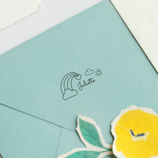 Cute Rainbow Sun Child Custom Name Self-inking Sta Zelfinktende Stempel