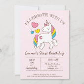 Cute Rainbow Unicorn Anniversaire Fête Invitation (Devant)