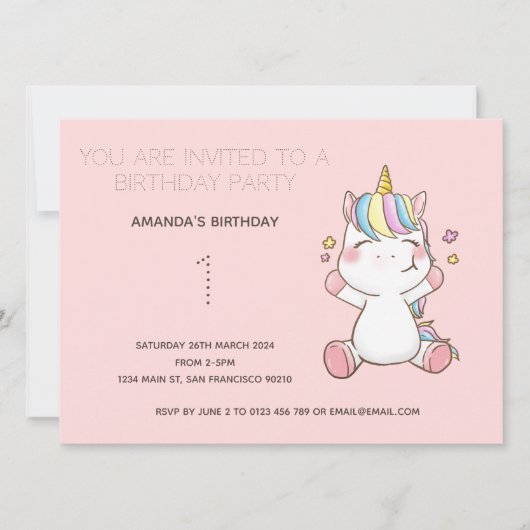 Cute Rainbow Unicorn Anniversaire Fête Invitation (Devant)