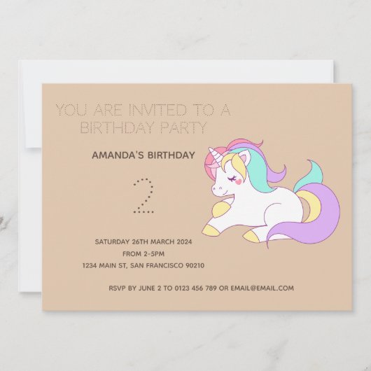 Cute Rainbow Unicorn Anniversaire Fête Invitation (Devant)