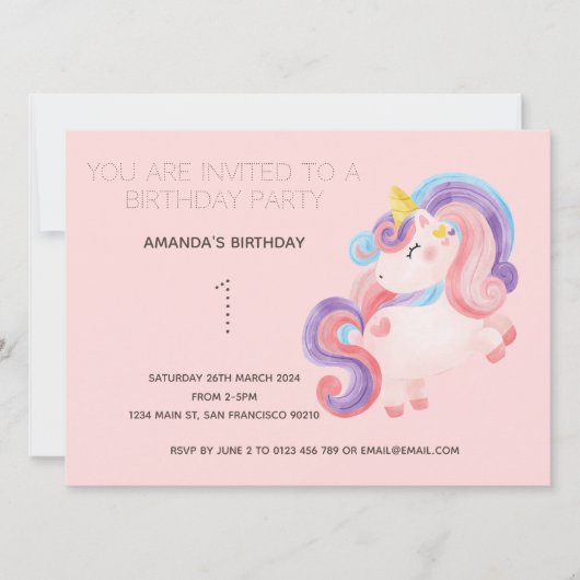 Cute Rainbow Unicorn Anniversaire Fête Invitation (Devant)