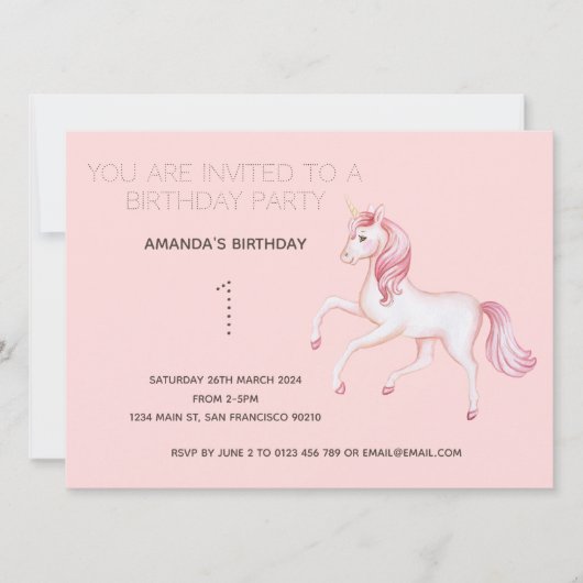 Cute Rainbow Unicorn Anniversaire Fête Invitation (Devant)