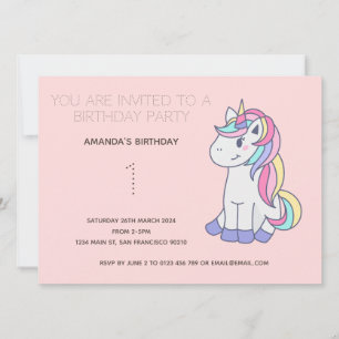 Cute Rainbow Unicorn Anniversaire Fête Invitation