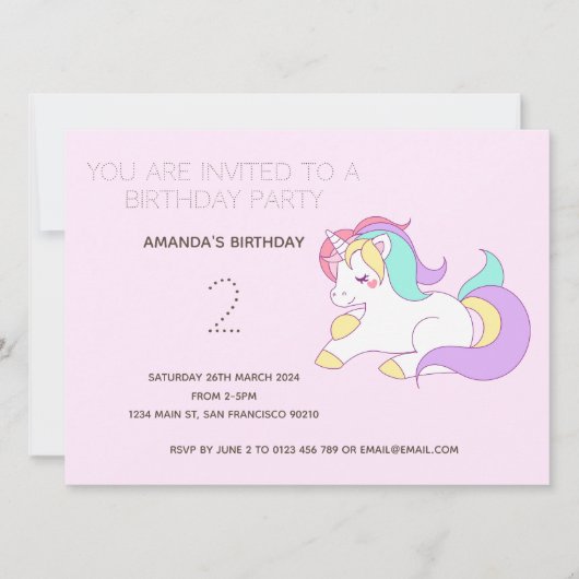Cute Rainbow Unicorn Anniversaire Fête Invitation (Devant)