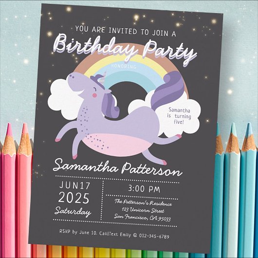Cute Rainbow Unicorn Anniversaire Fête Invitation