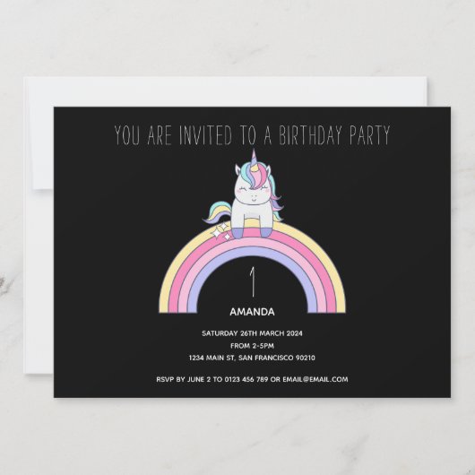Cute Rainbow Unicorn Anniversaire Fête Invitation (Devant)