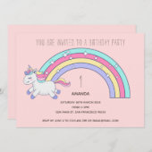 Cute Rainbow Unicorn Anniversaire Fête Invitation (Devant / Derrière)