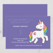 Cute Rainbow Unicorn Anniversaire Fête Invitation (Devant / Derrière)