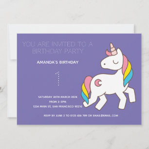 Cute Rainbow Unicorn Anniversaire Fête Invitation