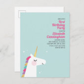Cute Rainbow Unicorn Anniversaire Fête Invitation (Devant / Derrière)