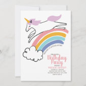 Cute Rainbow Unicorn Anniversaire Fête Invitation (Devant)