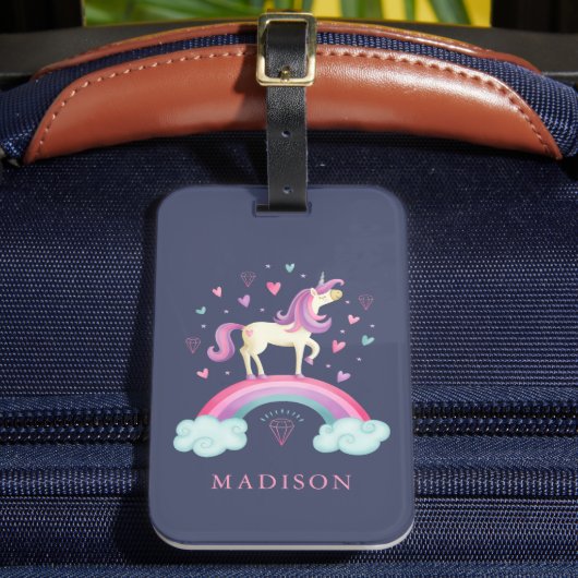 Cute Rainbow Unicorn Bagagelabel (Voorkant Insitu 2)