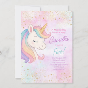 Cute Rainbow Unicorn Birthday Party Invitation Kaart