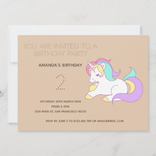 Cute Rainbow Unicorn Birthday Party Invitation Kaart