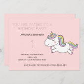 Cute Rainbow Unicorn Birthday Party Invitation Kaart (Voorkant / Achterkant)