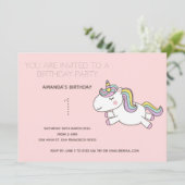 Cute Rainbow Unicorn Birthday Party Invitation Kaart (Staand voorkant)