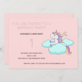 Cute Rainbow Unicorn Birthday Party Invitation Kaart (Voorkant / Achterkant)
