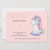 Cute Rainbow Unicorn Birthday Party Invitation Kaart (Voorkant)