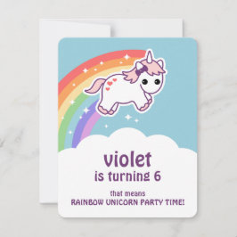 Cute Rainbow Unicorn Birthday Party Kaart