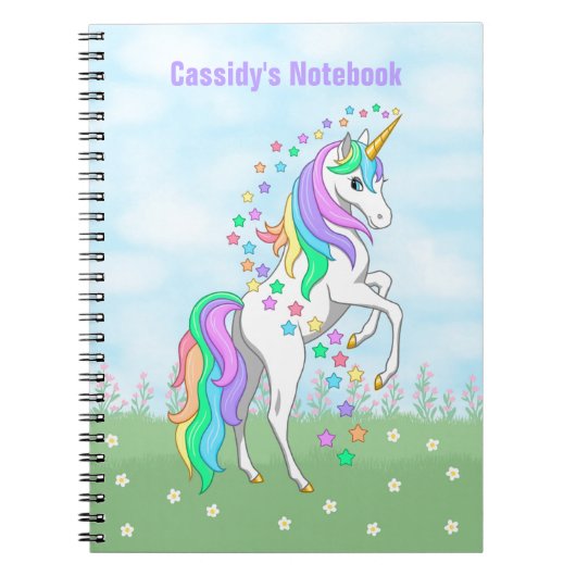 Cute Rainbow Unicorn Colorful Stars & Flowers Notitieboek (Voorkant)