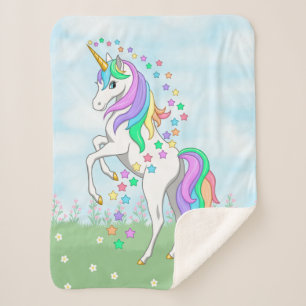 Cute Rainbow Unicorn Colorful Stars & Flowers Sherpa Deken