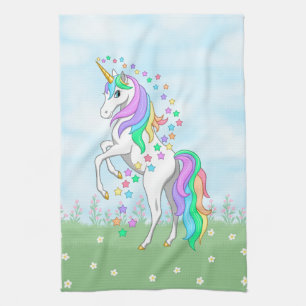Cute Rainbow Unicorn Colorful Stars & Flowers Theedoek