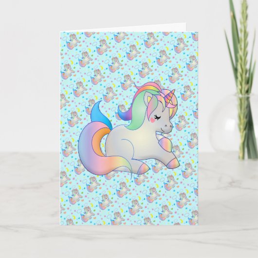 Cute Rainbow Unicorn Custom Message Sjabloon Card (Voorkant)