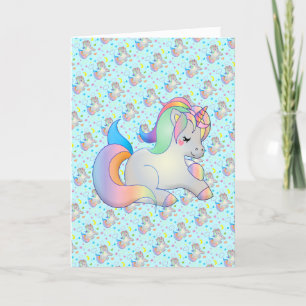 Cute Rainbow Unicorn Custom Message Sjabloon Card