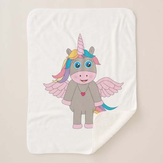 Cute Rainbow Unicorn Design Sherpa Deken (Voorkant)