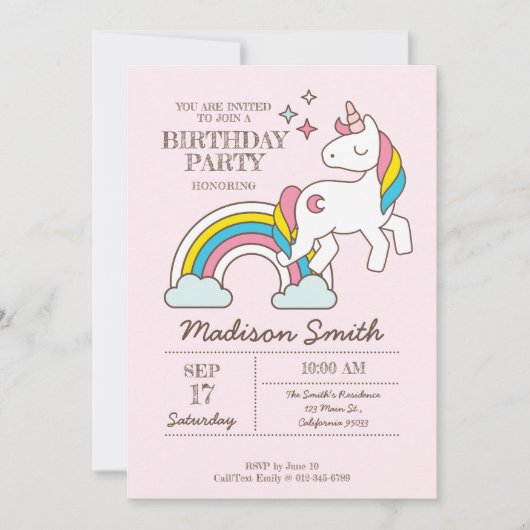 Cute Rainbow Unicorn en Sparkles Birthday Kaart (Voorkant)