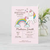 Cute Rainbow Unicorn en Sparkles Birthday Kaart (Staand voorkant)