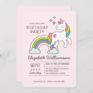 Cute Rainbow Unicorn en Sparkles Birthday Kaart