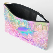 Cute Rainbow unicorn faux Glitter stars Monogram Etui (Open)