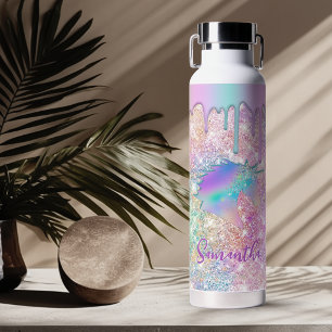 Cute Rainbow unicorn faux Glitter stars Monogram Waterfles