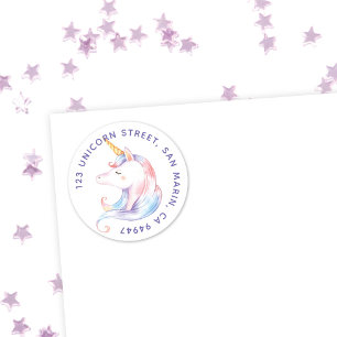 Cute Rainbow Unicorn Girls   Rond adres Ronde Sticker