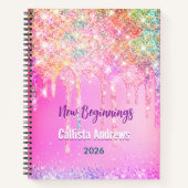 Cute Rainbow unicorn Glitter drips pink custom Notitieboek (Voorkant)
