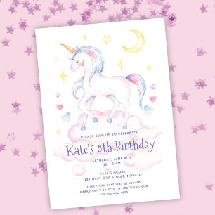 Cute Rainbow Unicorn Invitation de fête d'annivers