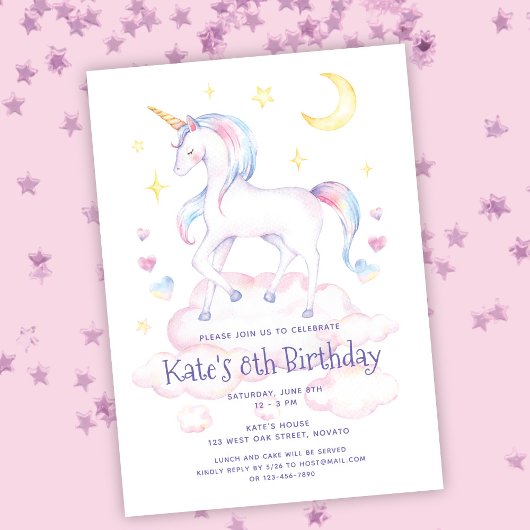 Cute Rainbow Unicorn Invitation de fête d'annivers