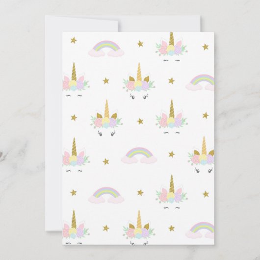 Cute Rainbow Unicorn Invitations de fête d'anniver (Dos)