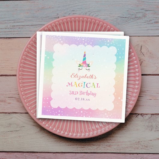 Cute Rainbow Unicorn Magical Birthday Party Servet