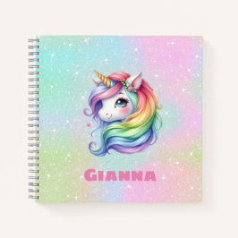 Cute Rainbow Unicorn Persoonlijke naam Notitieboek