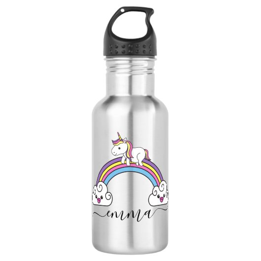 Cute Rainbow Unicorn Persoonlijke naam Waterfles (Voorkant)