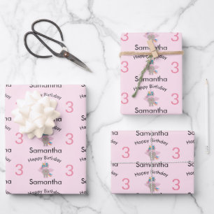 Cute Rainbow Unicorn Pink Girl Name & Age Birthday Inpakpapier Vel