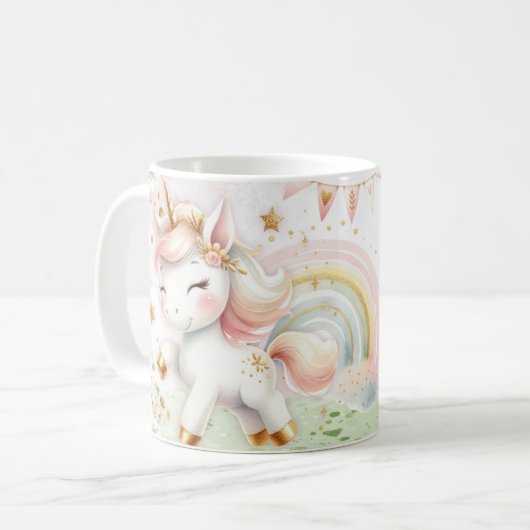  Cute Rainbow Unicorn Porcelain Mug (Devant gauche)