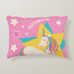 Cute Rainbow Unicorn Stars Girly Pink Accent Kussen