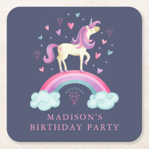 Cute Rainbow Unicorn Vierkante Kartonnen Onderzetter