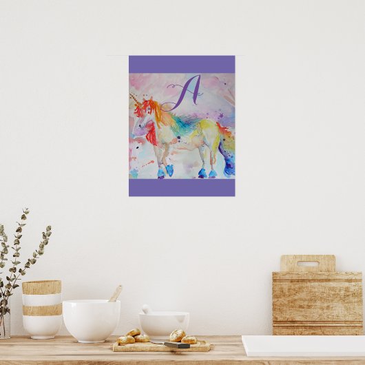 Cute Rainbow Unicorn Waterverf Girls Poster (Keuken)