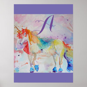 Cute Rainbow Unicorn Waterverf Girls  Poster