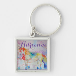Cute Rainbow Unicorn Waterverf Girls  Sleutelhanger